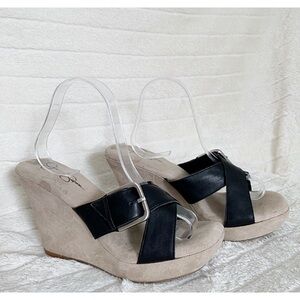 JESSICA SIMPSON Sz 9B Blk Suede / Leather Slides